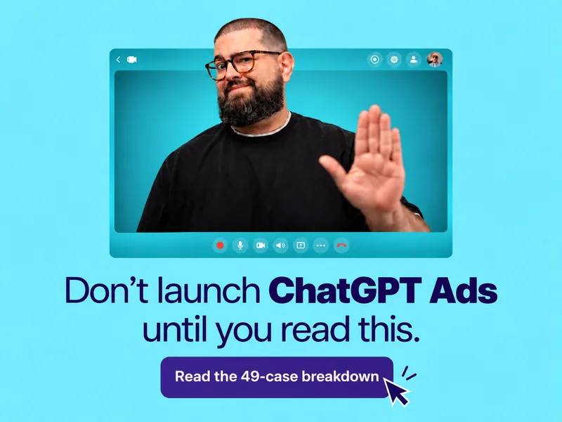 Man raising a hand on a video call; text: Read this before launching ChatGPT Ads.