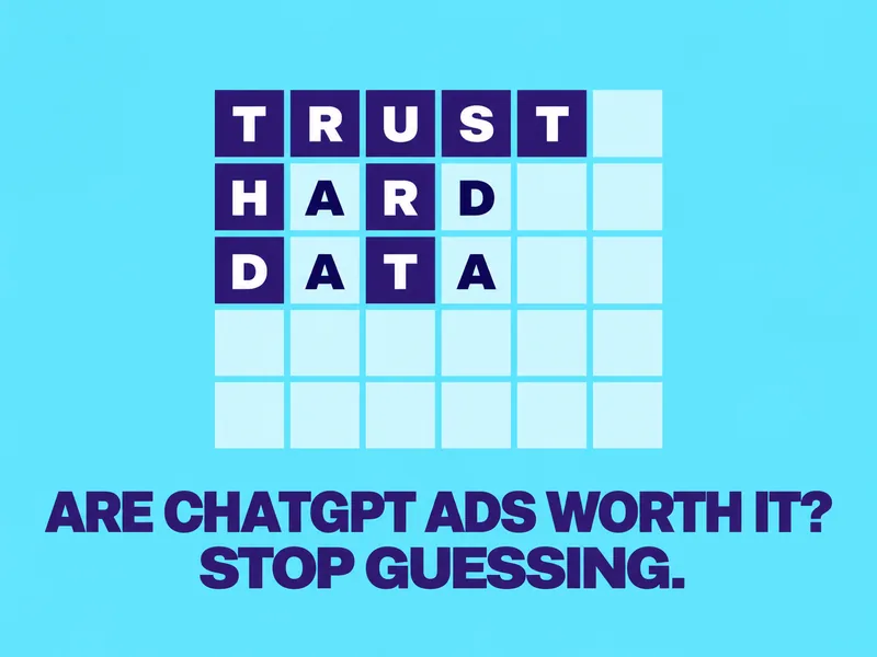 Crossword with the slogan “Rely on hard data” and the headline “Don’t guess whether ChatGPT Ads pay off.”