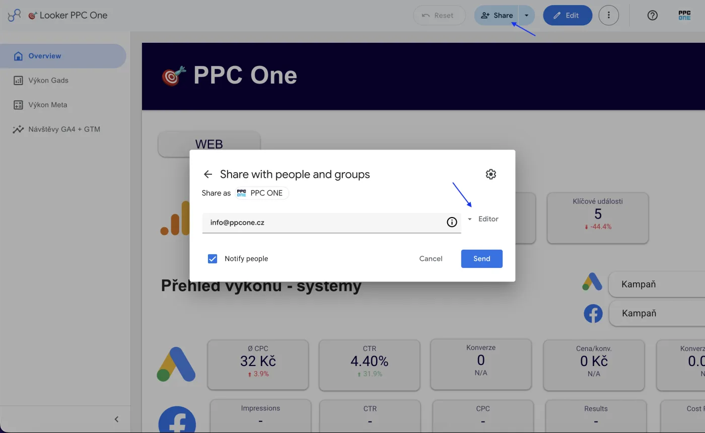 Where to share Data Studio access, step-by-step guide