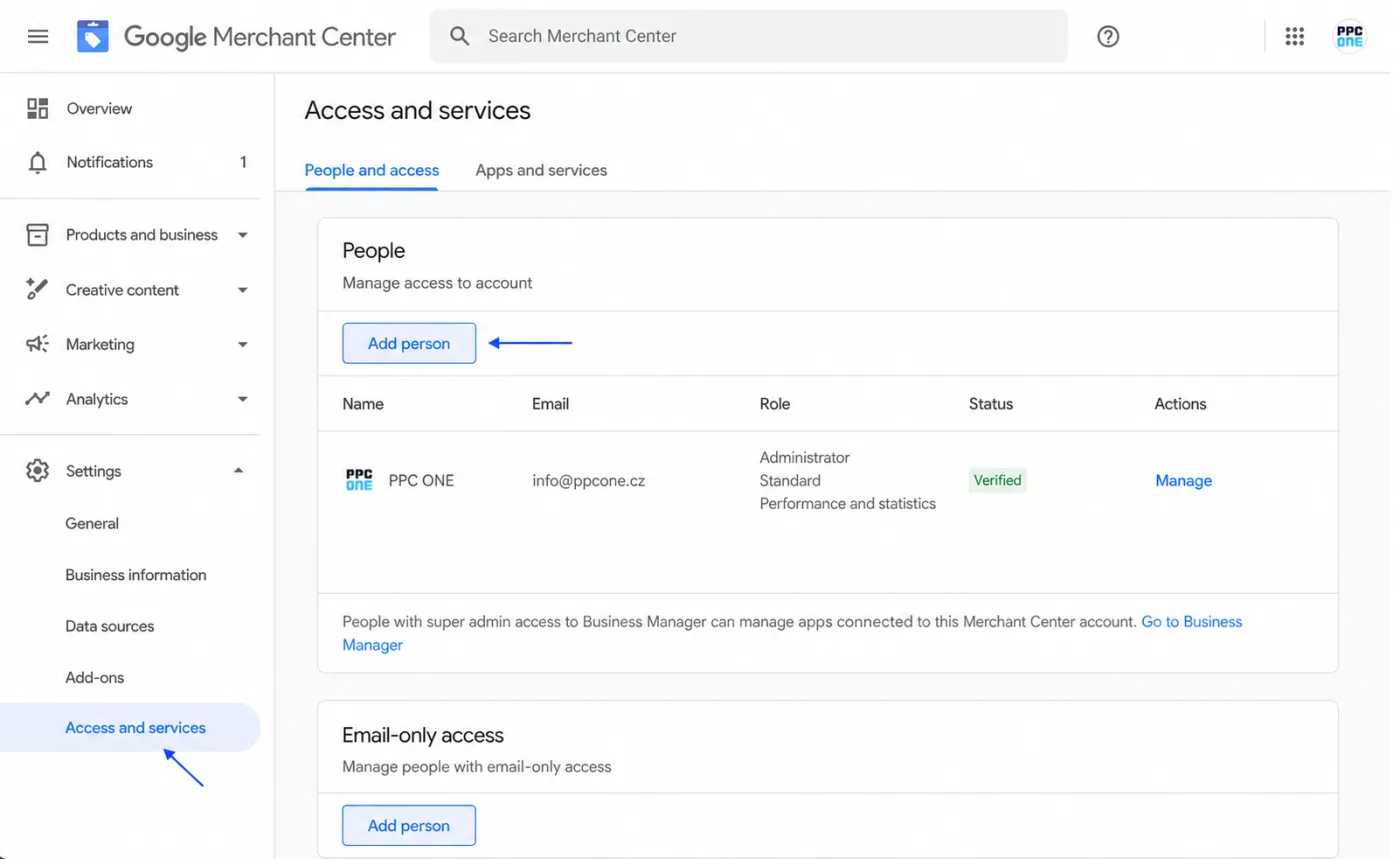 Where to share Google Merchant Center access, step-by-step guide