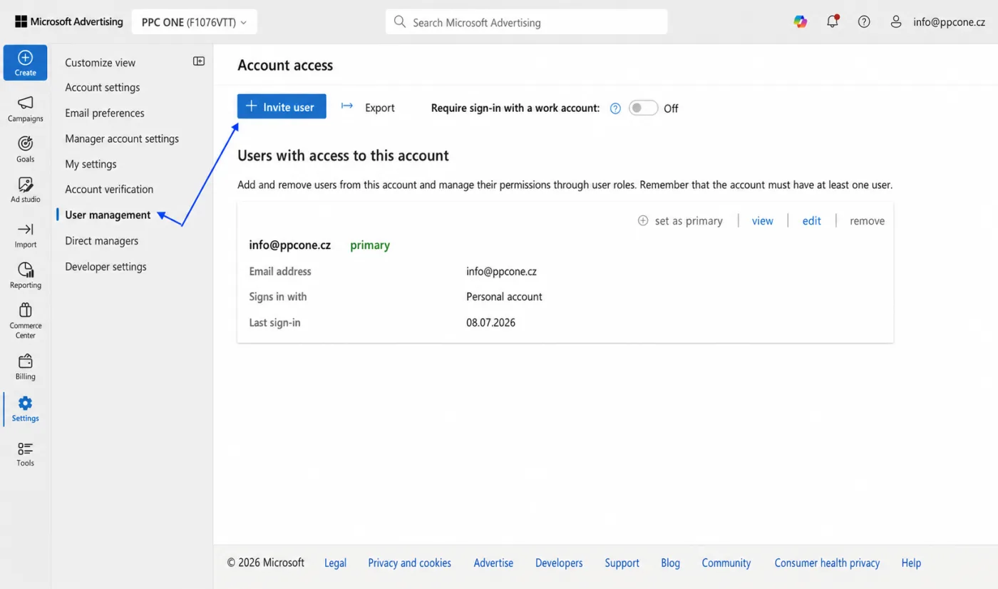 Where to share Microsoft Ads access, step-by-step guide