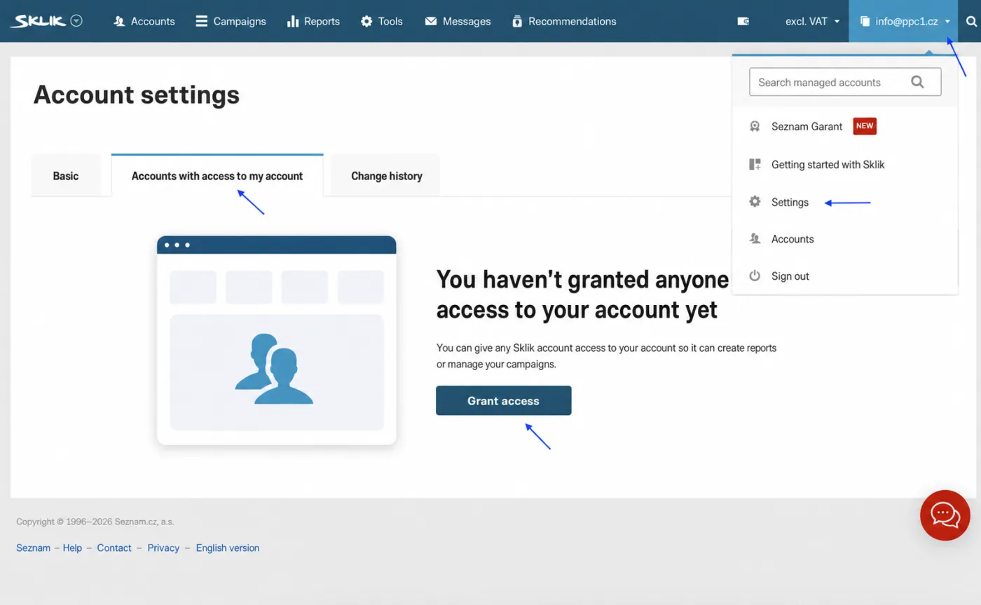 Where to share Zboží.cz access, step-by-step guide