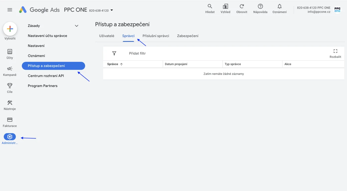 Kde nasdílet přístup do Google Ads, návod krok za krokem