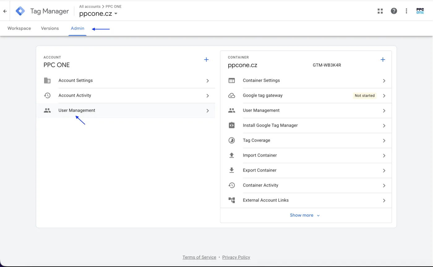 Kde nasdílet přístup do Google Tag Manager, návod krok za krokem