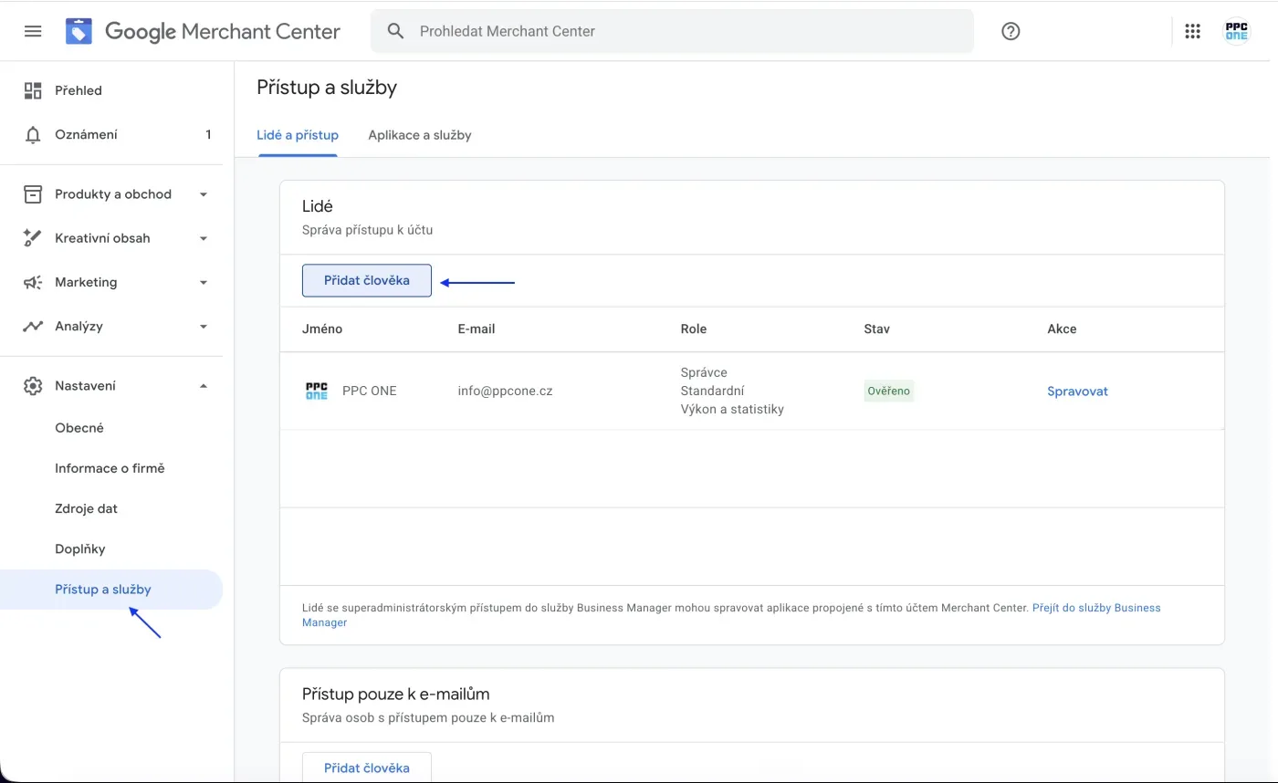 Kde nasdílet přístup do Google Merchant Center, návod krok za krokem