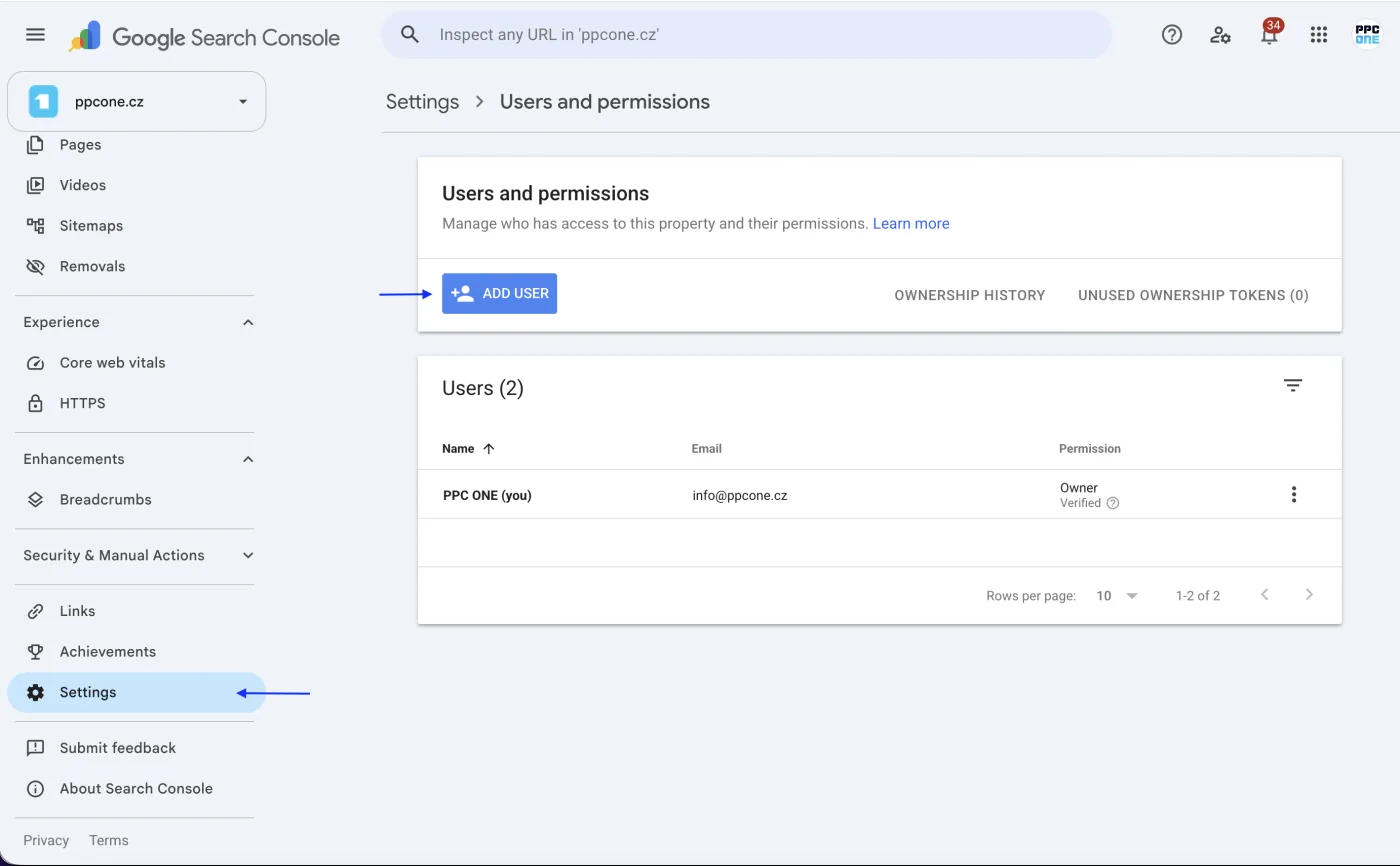 Kde nasdílet přístup do Google Search Console, návod krok za krokem