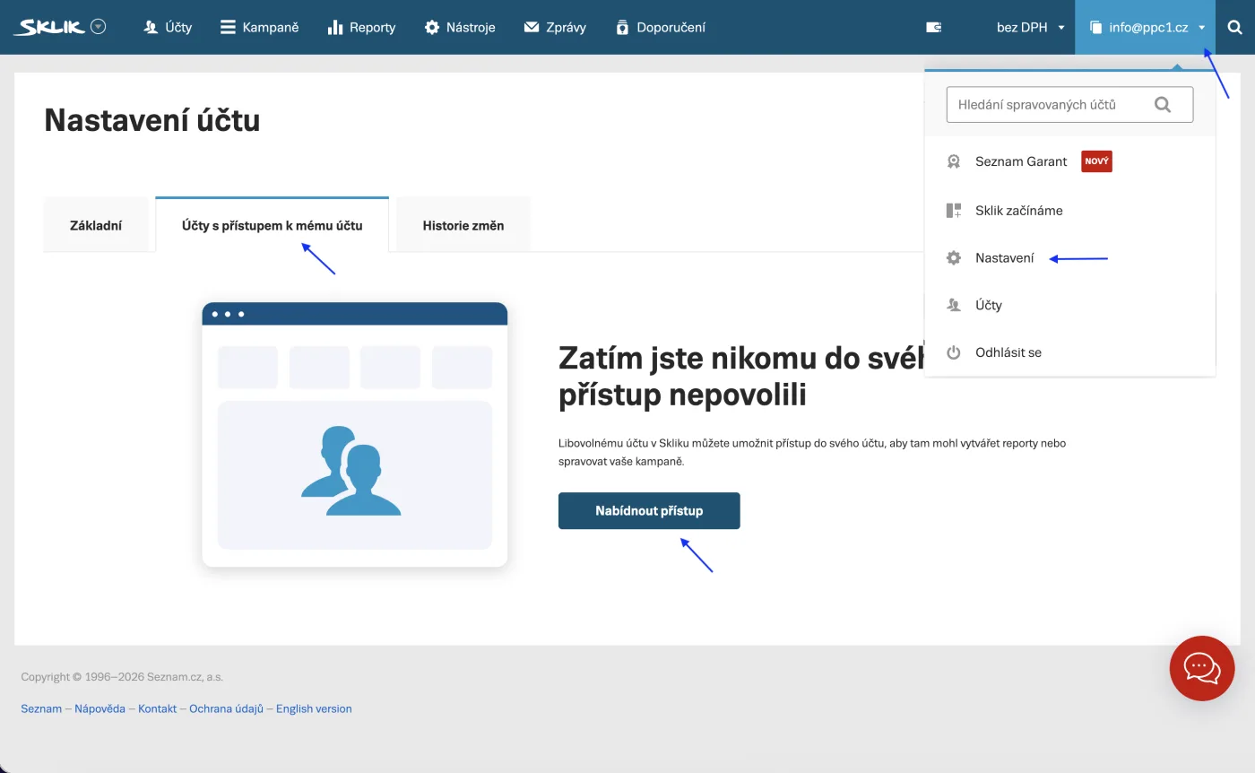 Kde nasdílet přístup do Zboží.cz, návod krok za krokem